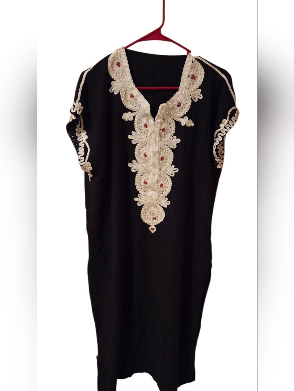 Black Embroidered V-Neck Women's Tunic Size OSFM - Picture 1 of 16
